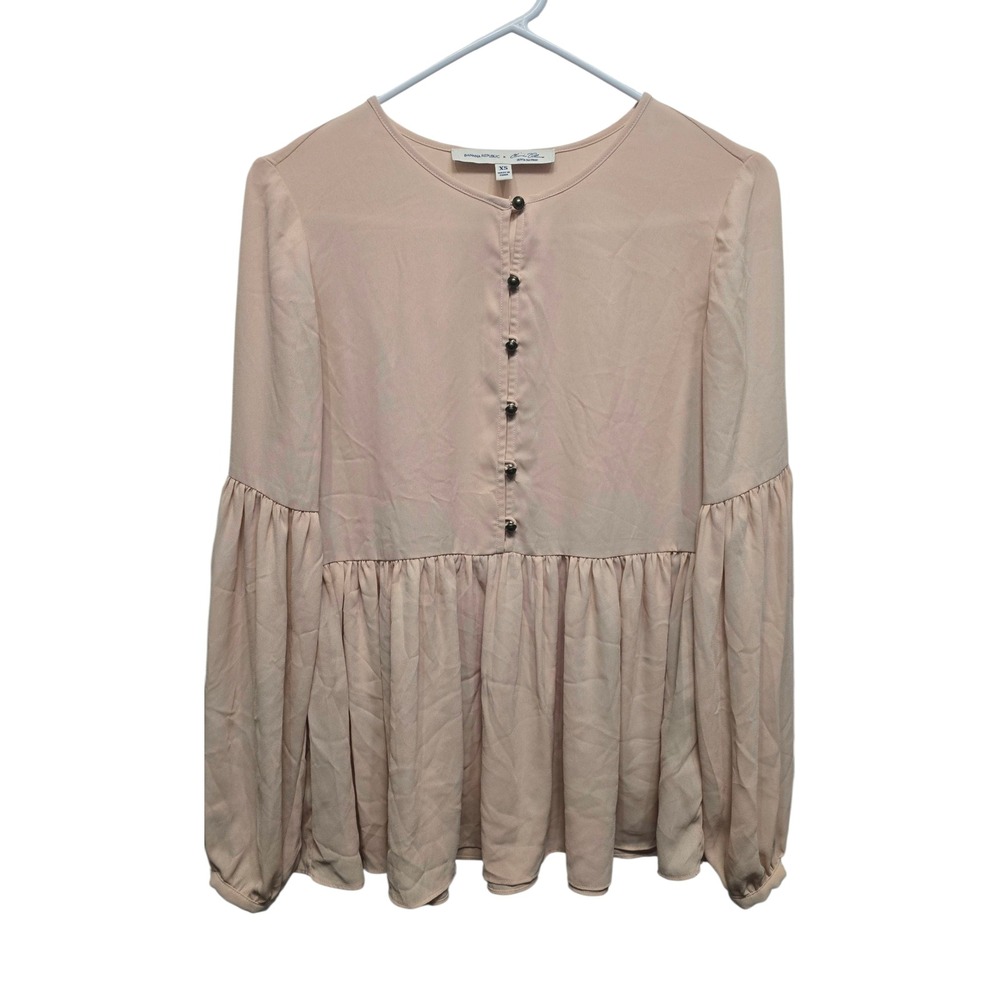 Banana Republic x‎ Olivia Palermo Long Sleeve Blouse Xs Womens Blush Peplum